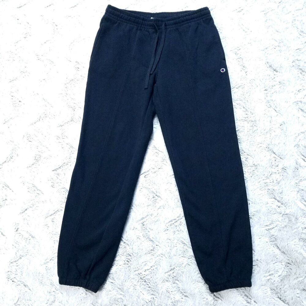 Champion Mens Small Signature Pony Fleece Jogger Sweatpants Black Flat‎ Front